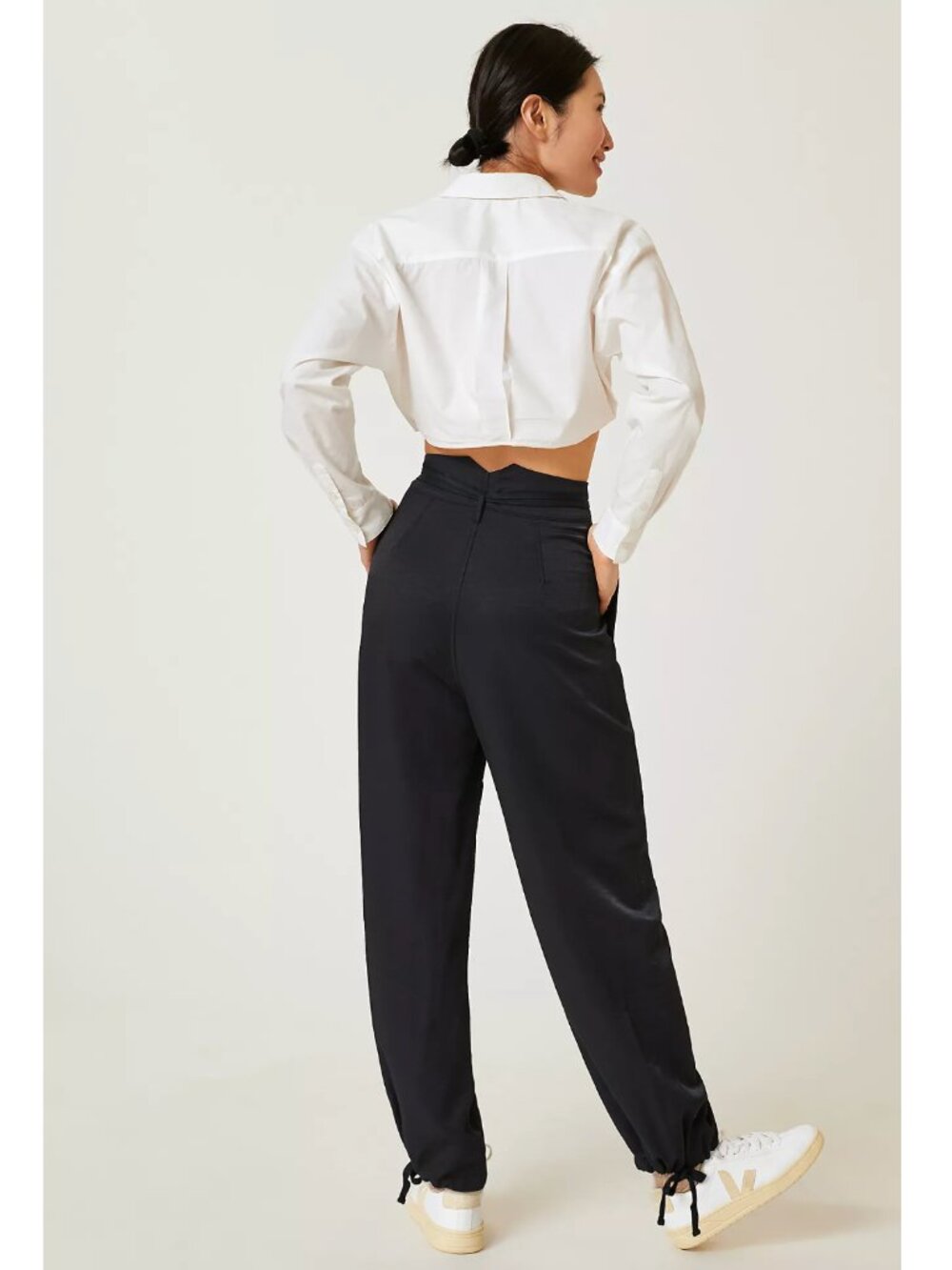 Anthropologie Tiny Heidi High Waist Satin Pants Womens M Black Ankle Tie Baggy - Picture 3 of 9